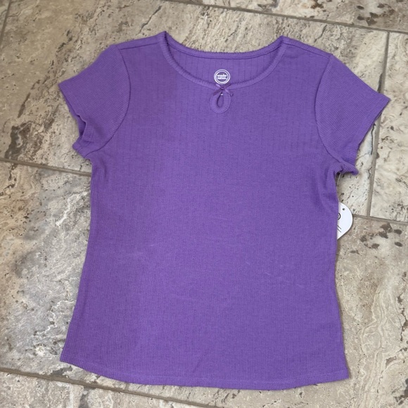 NWT Size XL (14-16) Purple Ribbed Keyhole Short Sleeve Top - Picture 1 of 2